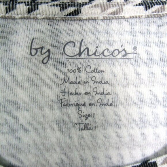 Chicos Plaid Houndstooth Cream Black Taupe Top Size M 1 Long Sleeve 100% Cotton - Picture 5 of 8